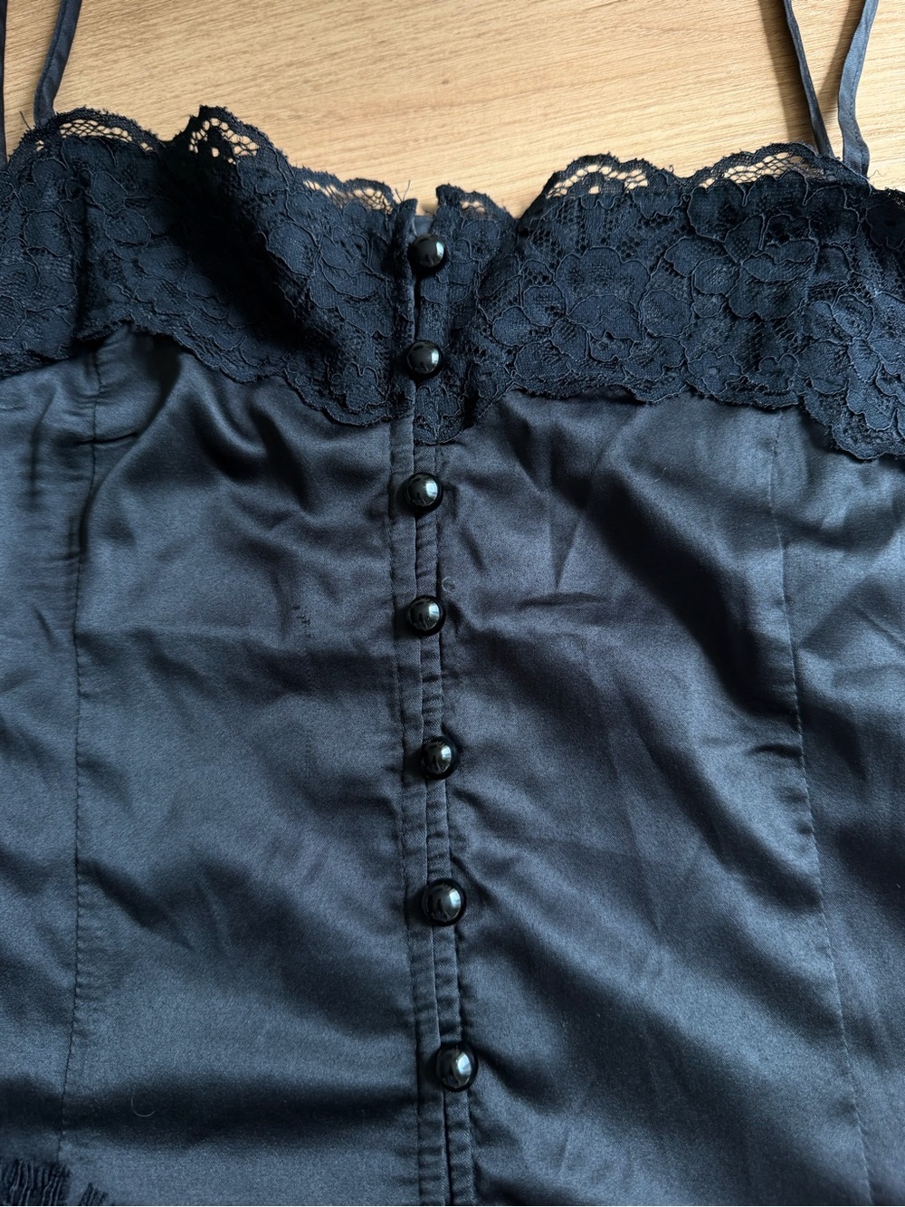 Commense Black Lace satin Camisole with Fringe Hem - Picture 2 of 4